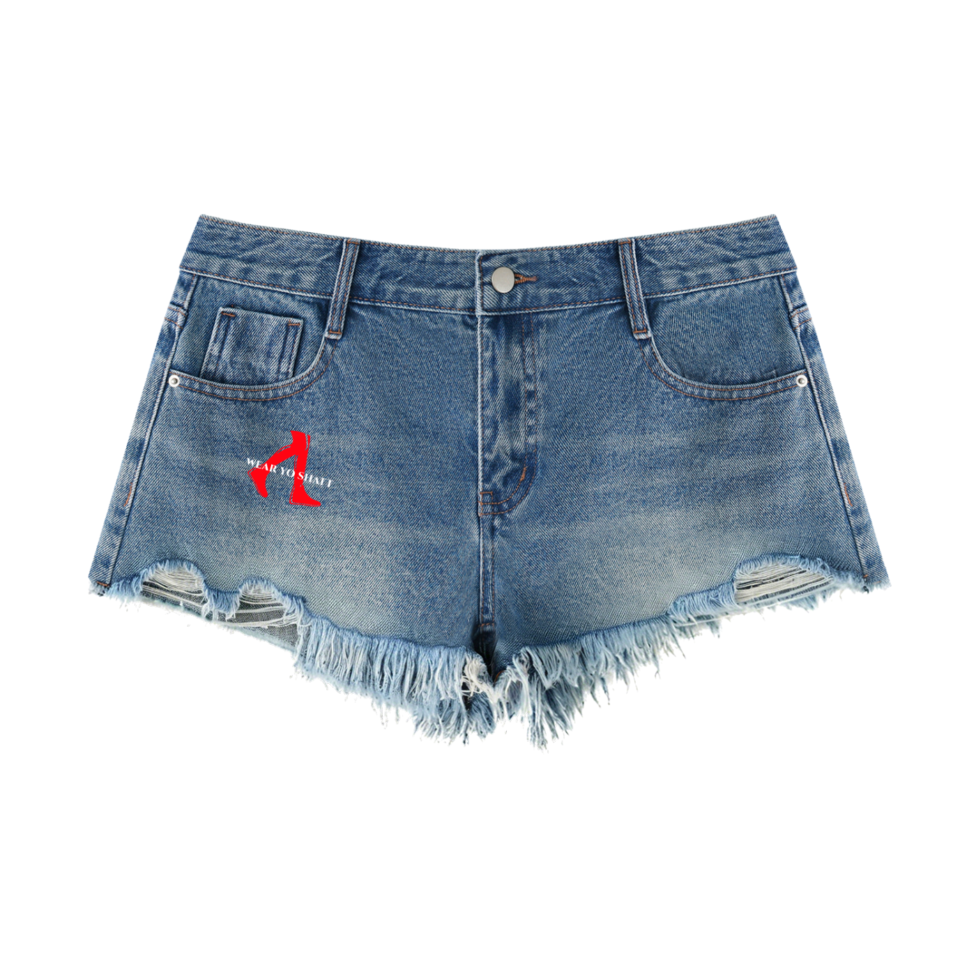 Women's Vintage Wash Raw Hem Denim Shorts (WYS Logo)