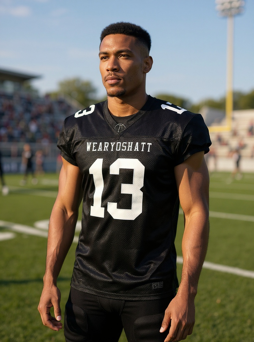 Black with White Letters Football Jersey #13