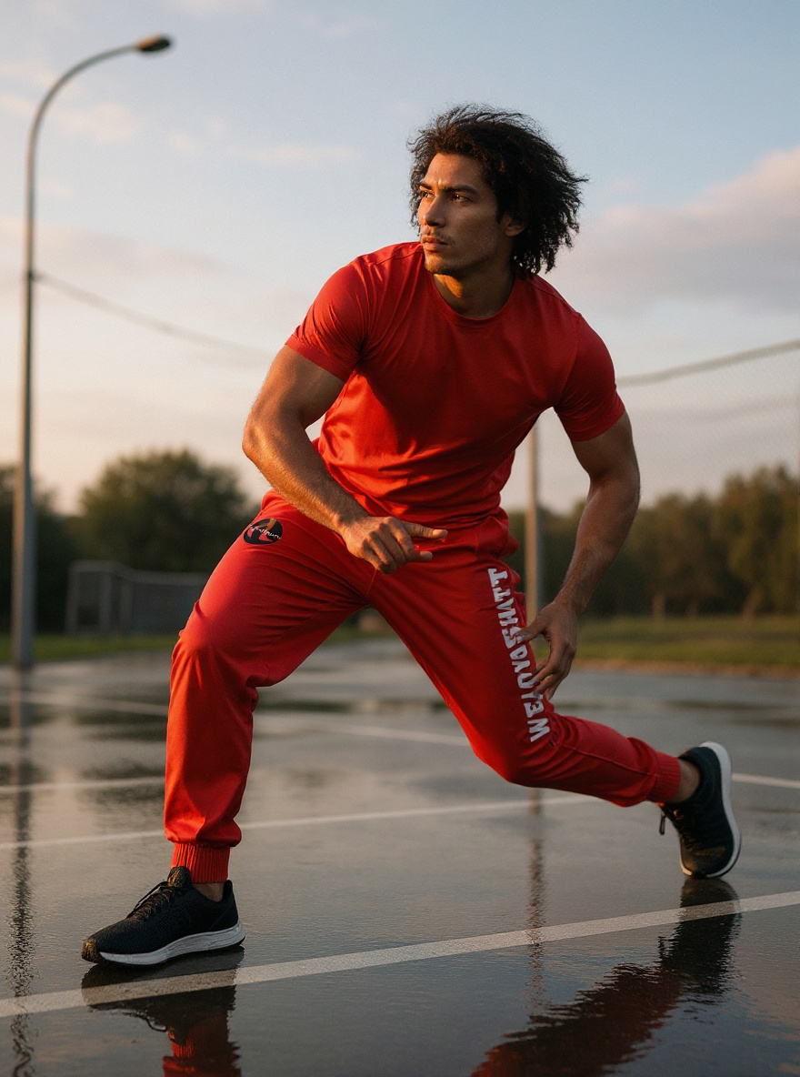 Red with White Letter Joggers