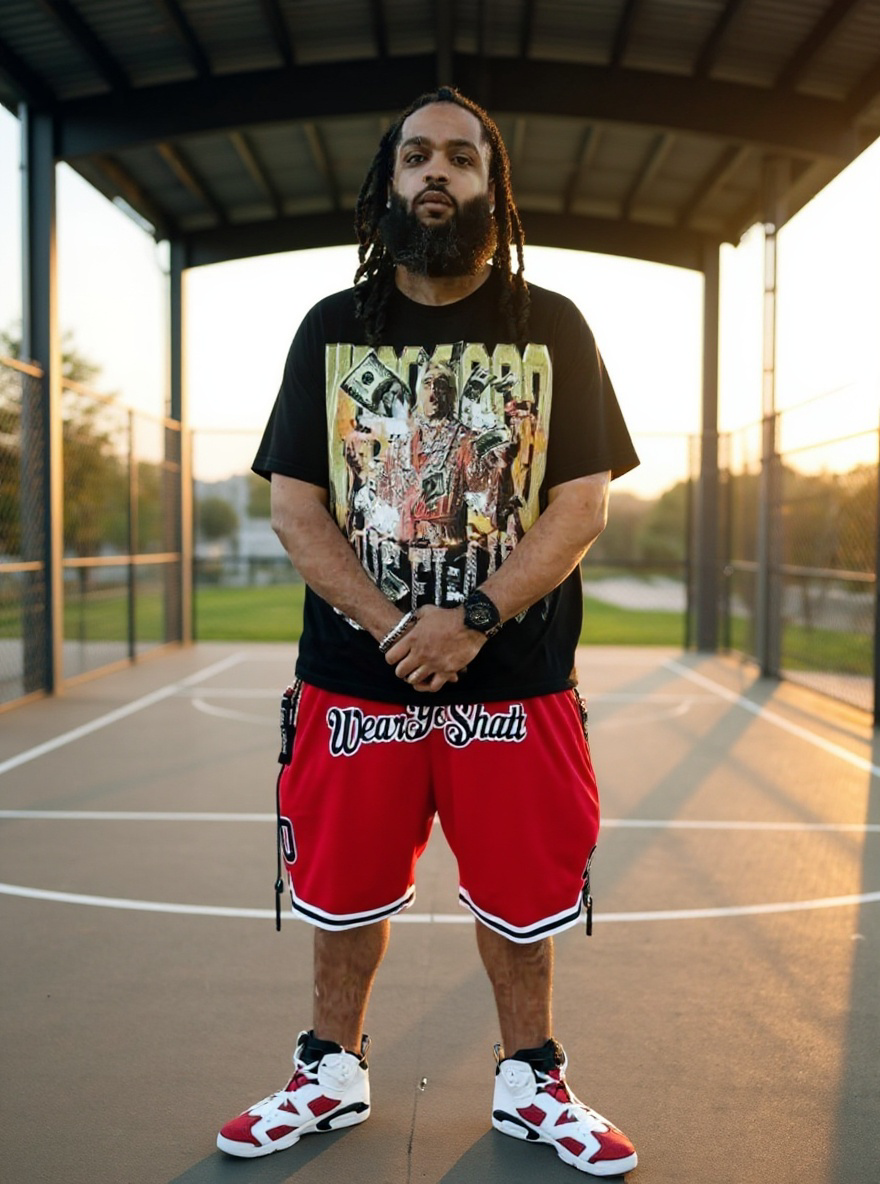 WearYoShatt Basketball Shorts Red Black White