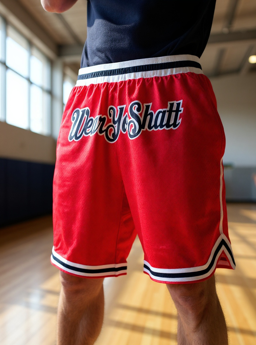 WearYoShatt Basketball Shorts Red Black White