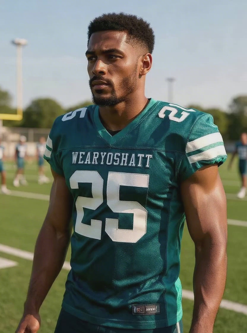Green White Letter football Jersey