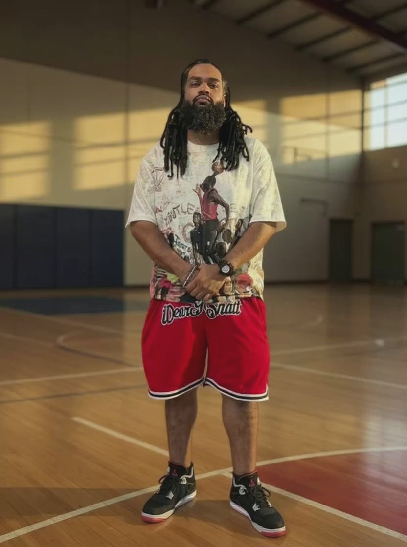 WearYoShatt Basketball Shorts Red Black White